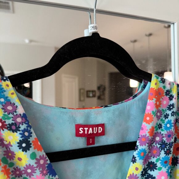 STAUD Milla Floral-print Crêpe De Chine Minidress In Rainbow Flower Market - Picture 2 of 4